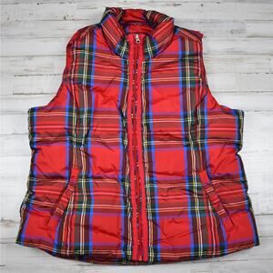 Lands' End Red Tartan Plaid down blend puffer vest Women's size xlarge Outdoor